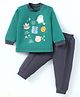 Zero Interlock Knit Full Sleeves Animal Printed T-Shirt & Joggers Set - Green & Charcoal Grey