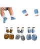 MOMISY Cotton Blend Set Of 3 Solid Hand Mittens & Leg Booties - Blue Brown & Grey