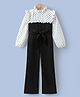 Kookie Kids Full Sleeves Jumpsuit With Polka Dot Print & Bow Applique - Black & White