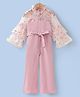 Kookie Kids Full Flutter Sleeves Jumpsuit with Floral Embroidery - Pink