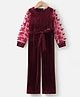 Kookie Kids Full Sleeves Jumpsuit With Butterfly & Bow Applique - Maroon