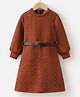 Kookie Kids Full Sleeves Solid Colour Party Frock With Embossed Design - Brown