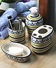 VarEesha Ceramic Blue Leaf 4 piece Bathroom Accessories Set