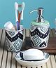 VarEesha Aztec Black Green Ceramic Cylindrical Bathroom Set of Three - Soap Dispensar, Tumbler with Soap Dish