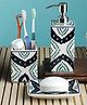 VarEesha Aztec Black Green Ceramic Rectangular Bathroom Set of Three - Soap Dispensar, Tumbler with Soap Dish