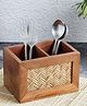 VarEesha Hand Crafted  Acacia Wood Chatai Two Sections Spoon Holder/ Cutlery Holder/ Kitchen Caddy