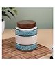 VarEesha Aqua White Embossed Ceramic Air Tight Jar with Wooden Lid - 700 ml