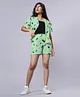 TeenTrums Half Sleeves Heart Printed Coordinating Shirt With Shorts Set - Mint
