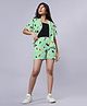 TeenTrums Half Sleeves Heart Printed Coordinating Shirt With Shorts Set - Mint