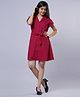 TeenTrums Cotton Half Sleeves Schiffli Embroidered Shirt Style Dress -Brick Red