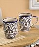 VarEesha Hand-made Mehraab Blue Off-white Ceramic Large Coffee Mugs/ Milk Mugs Set of Two