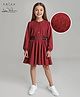 Arias Structure Knit Full Peasant Sleeves Frock with Elastic Strap & Front Zip - Red