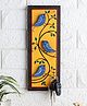 VarEesha Hand Painted Blue Bird Yellow Vertical Key Holder with Four Pegs - Neel Collection