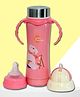 The Cheeky Kidzz Baby Multi-Functional 3 in 1 Printed Stainless Steel Attractive Thermal Baby Straw Nipple Feeding Water Juices Milk Sipper 240 ml Feeder Bottle - Printed Pink