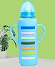 The Cheeky Kidzz Baby Borosilicate Glass Feeding Bottle Twin Handle With Silicone Cover BPA Free - 240 ml (BLUE STRIP)