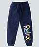 KAVEE Pure Cotton Relax Text Printed Bio Washed Joggers - Navy Blue