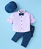 Rikidoos Full Sleeves Solid Shirt With Pant Cap Bow & Suspender Set - Light Purple & Peacock