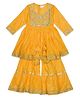 AATYA KIIDS Cotton Three Fourth Sleeves Bandhej Design & Gota Lace Embellished Kurta With Sharara Set - Yellow