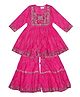 AATYA KIIDS Cotton Three Fourth Sleeves Bandhej Design & Gota Lace Embellished Kurta With Sharara Set - Pink