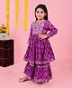 AATYA KIIDS Cotton Full Sleeves Bandhej Design & Gota Lace Embellished Kurta With Sharara - Purple