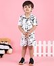 Polka Tots Cotton Half Sleeves Abstract Printed Shirt With Coordinating Shorts - White