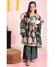 AATYA KIIDS Cotton Three Fourth Sleeves Floral Printed & Gota Lace Embellished Kurta Sharara With Dupatta Set - Green