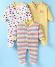 Wonderchild Pack Of 3 Full Sleeves Fish Printed & Striped Sleepsuits - Yellow & Multi Colour