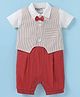Wonderchild Half Sleeves Striped Romper With Bow - White & Rust Orange