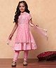 BIBA Half Sleeves Floral Beads & Lace Embellished Kurta With Solid Churidar & Dupatta Set - Pink