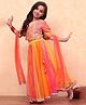 BIBA Half Sleeves Lace & Mirror Work Detailed Choli With Colour Blocked Lehenga & Dupatta Set - Yellow & Pink