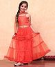 BIBA Half Sleeves Floral Beads Detailed Smocked Choli With Lace Embellished Tiered Lehenga & Dupatta Set - Orange