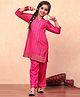 BIBA Three Fourth Sleeves Floral Motif Printed Kurta With Solid Salwar Set - Pink