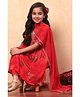 BIBA Half Sleeves Leaves Printed Floral Embroidered & Lace & Beads Embellished Kurta & Pant With Dupatta Set - Red