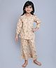 Little Clothing Cotton Woven Three Fourth Sleeves Animals Printed Tee & Coordinating Pajama Set - Beige