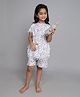 Little Clothing Cotton Woven Bat Wing Half Sleeves Floral Printed & Pompom Lace Detailed Kaftan Top & Coordinating Shorts Set - Cream