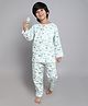 Little Clothing Cotton Woven Full Sleeves Vehicles & Beach Theme Printed Tee & Coordinating Pajama Set - Cream