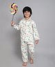 Little Clothing Cotton Woven Full Sleeves Dinosaurs Printed Shirt & Coordinating Pajama Set - Cream