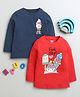 BUMZEE Cotton Pack Of 2  Full Sleeves Ice Cream & Fun Day Text Printed Tees - Navy Blue & Red