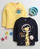 BUMZEE Cotton Pack Of 2 Full Sleeves Space Theme & Giraffe Text Printed Tees - Yellow & Navy Blue