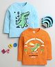 BUMZEE Cotton Pack Of 2 Full Sleeves Dinosaurs Printed Tees - Orange & Sky Blue