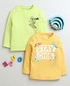 BUMZEE Cotton Pack Of 2 Full Sleeves Dinosaur & Stay Chill Text Printed Tees - Yellow & Lime Green