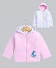 BUMZEE Cotton Full Sleeves Cloud Printed & Embroidered Hooded Reversible Jacket - Baby Pink & White