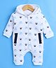 BUMZEE Cotton Full Sleeves Paw Printed Hooded Zipper Romper - White