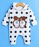 BUMZEE Cotton Full Sleeves Polka Dots Printed & Animal Embroidered Hooded Romper - White