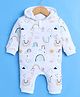 BUMZEE Cotton Full Sleeves Rainbow Printed Hooded Romper - White