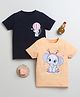 BUMZEE Pack Of 2 Cotton Half Sleeves Elephant Printed Tees - Navy Blue & Orange