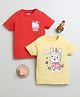 BUMZEE Pack Of 2 Cotton Half Sleeves Animals Printed Tees - Red & Yellow