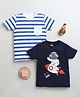 BUMZEE Cotton Pack Of 2 Half Sleeves Striped & Space Theme Printed Tees - Navy Blue & White