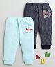 BUMZEE Pack Of 2 Play Time Text & Dinosaur Printed & Striped Pleated Thermal Joggers - Sky Blue & Charcoal Grey