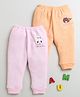 BUMZEE Pack Of 2 Look At This Text & Fish Printed & Striped Pleated Thermal Joggers - Pink & Orange